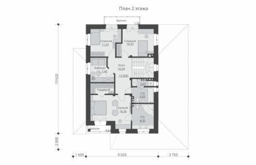 Проект двухэтажного жилого дома с гаражом и террасой